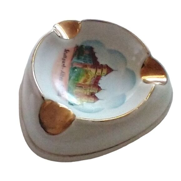 RW Bavaria Porcelain Ashtray Dish Gold Trim Stuttgart Altes Schloss Trinket Vtg. - Picture 5 of 16